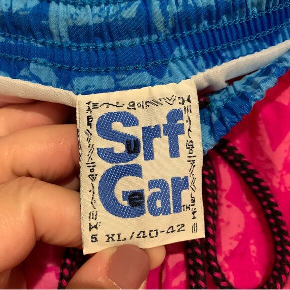 VINTAGE NWT Deadstock Surf Gear Neon 80's Swim Trunks Pink/Blue Size XL 40-42 - Picture 7 of 10